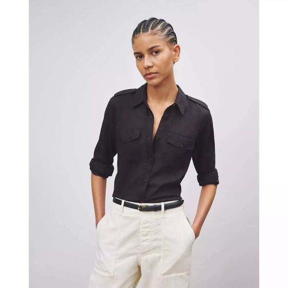 Nili Lotan Jora Tunic Shirt Top Cotton Long Sleeve Buttondown Black M NEW 279944